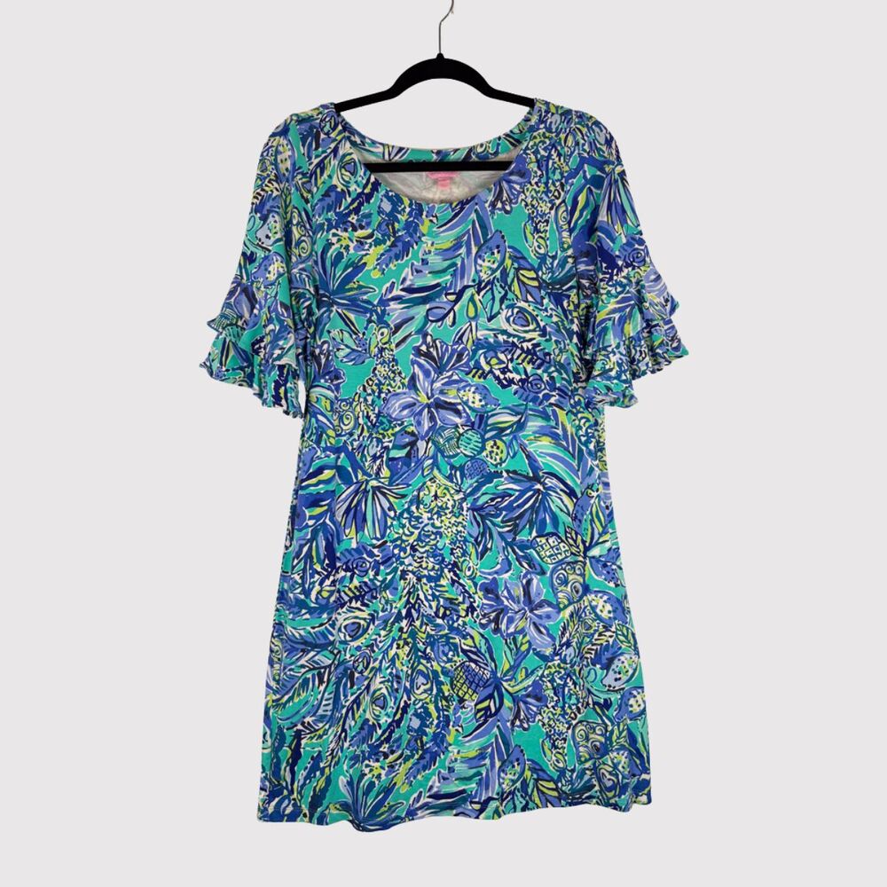 Lilly Pulitzer Womens Dress Blue Lula Bonnet Mini Floral A Line Resort Medium